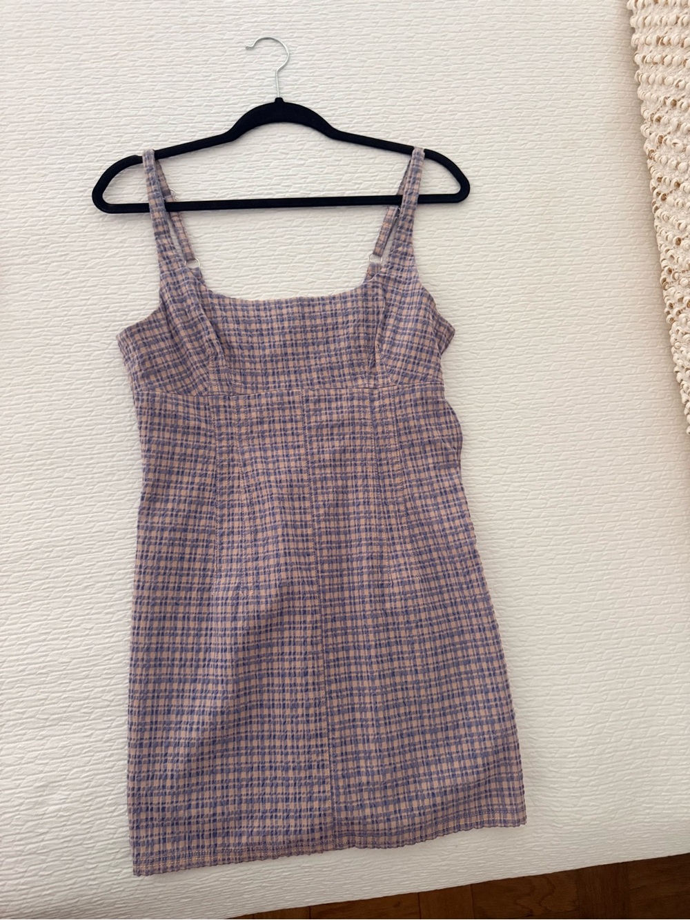 Urban Outfitters Lavender Pink Plaid Square-Neck Mini Dress